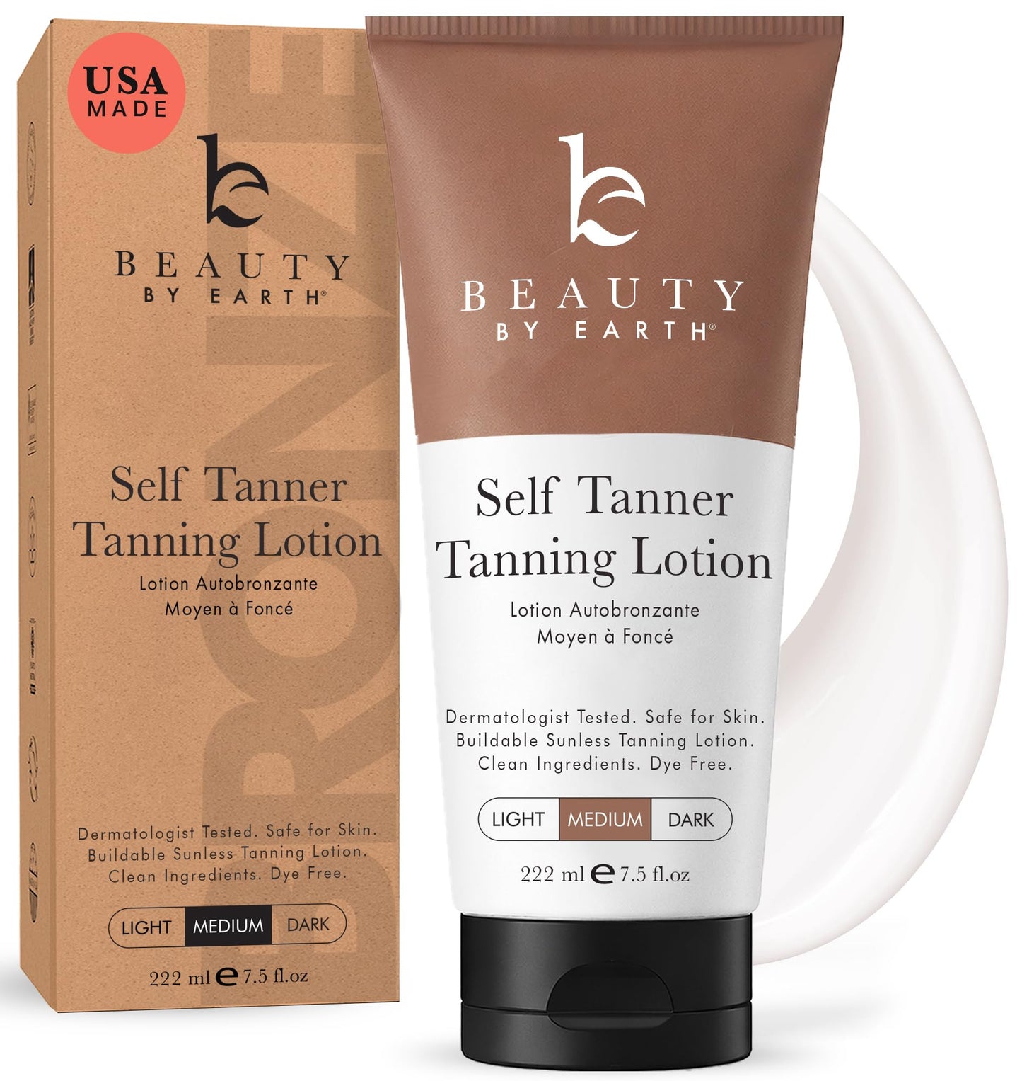 HOTBeauty by Earth Self Tanner - USA Made with Natural & Organic Ingredients | Moisturizing Self Tanning Lotion with Aloe Vera & Coconut for a Natural Glow, Streak-Free Fake Tan (Medium)