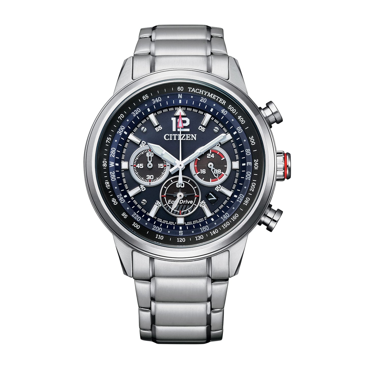 HOTCitizen Men's Sport Casual Avion Eco-Drive Chronograph Watch, Dual Time Zones, 12/24 Hour Time, Spherical Mineral Crystal, Field Watch