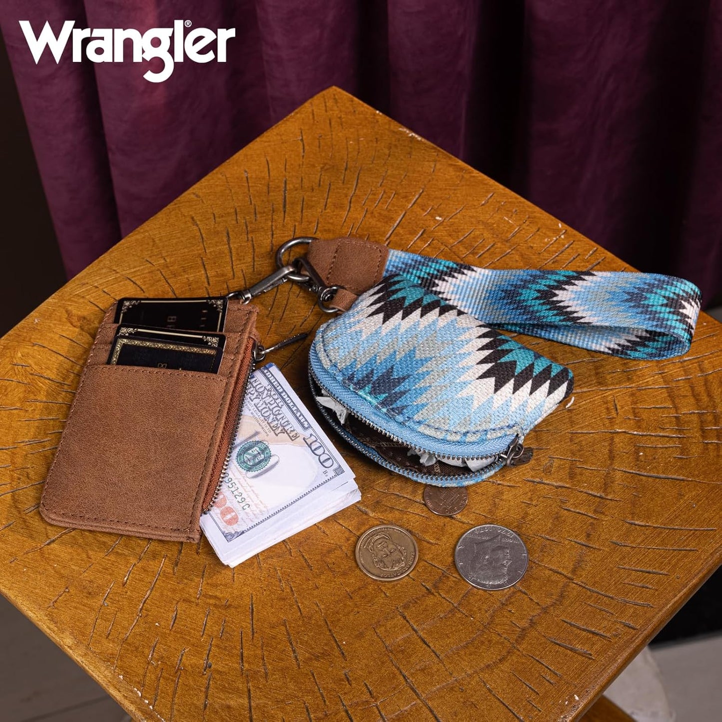HOTWrangler Aztec Keychain Wristlet Wallets for Women Western Dual Pouch Wristlet Credit Card Holder Wallet with Zipper Pocket WG2211-W0051JN
