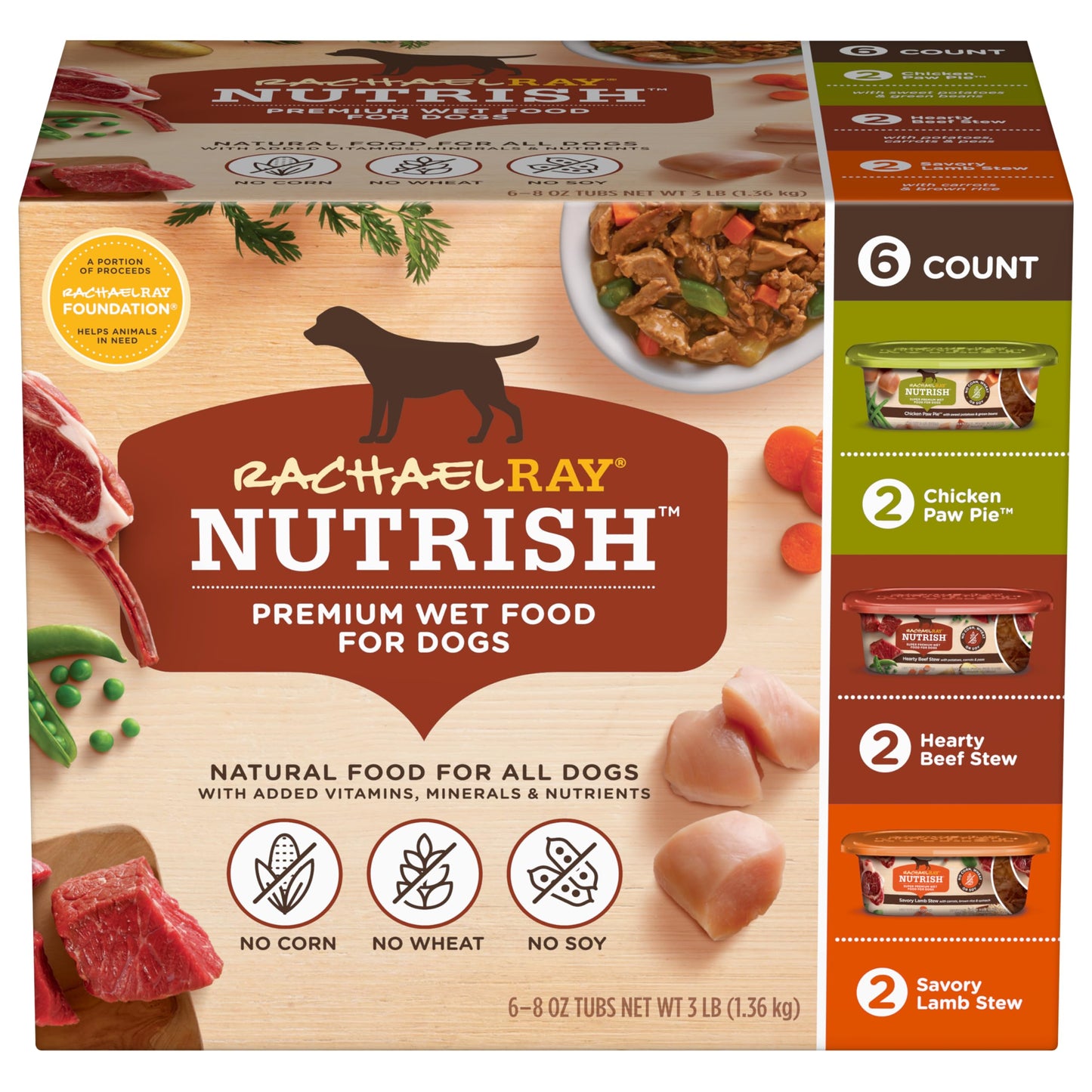 HOTNutrish Savory Favorites Wet Dog Food Variety Pack, 8 oz Tubs (Rachael Ray) | Pack of 6, Includes 3 Delicious Flavors of Chicken Paw Pie, Hearty Beef Stew & Savory Lamb Stew, No Artificial Flavors