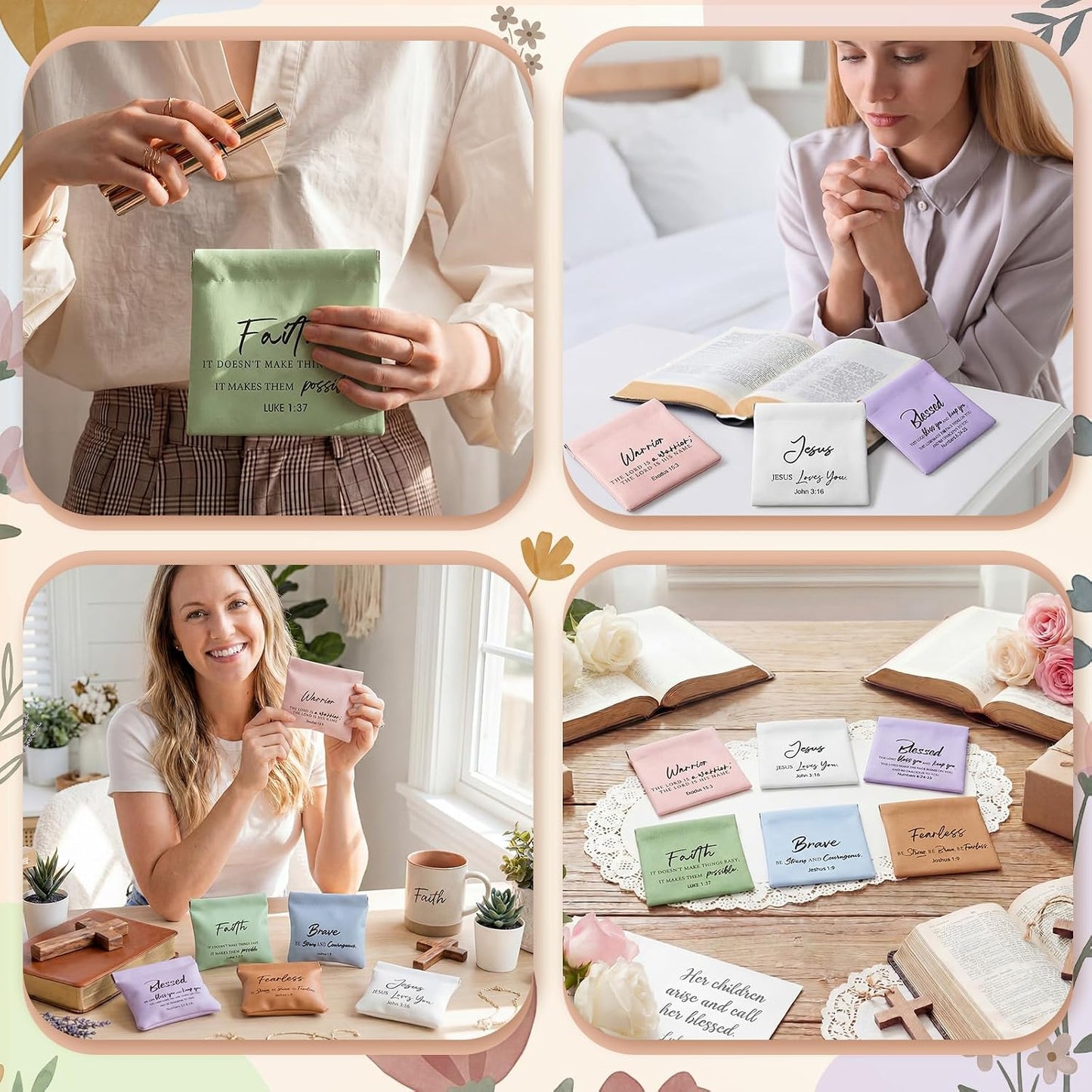HOTTallew 24 Pcs Christian Mother's Day Gifts for Women Bulk Religious Coin Purse Faith Mini Leather Squeeze Coin Pouches Bible Verse Gifts Church Party Favors Scripture Small Makeup Bags for Mom Travel