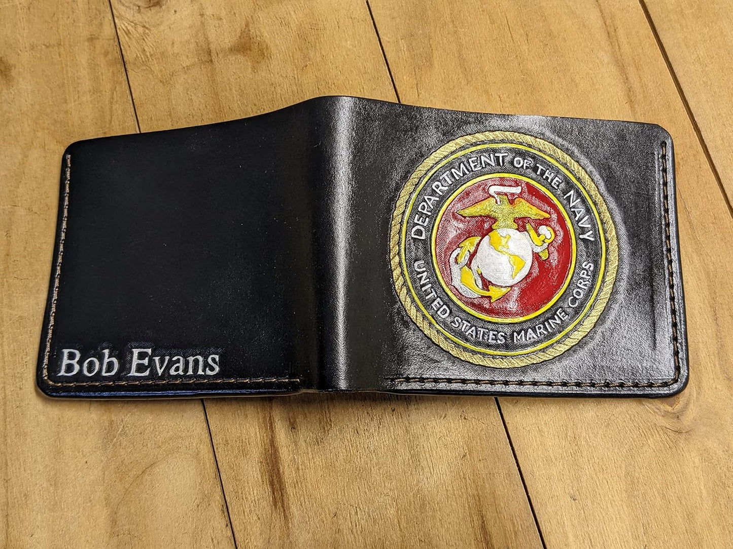 HOTMen's 3D Genuine Leather Wallet, Hand-Carved, Hand-Painted, Leather Carving, Custom wallet, Personalized wallet, Alien, US Marine Corp