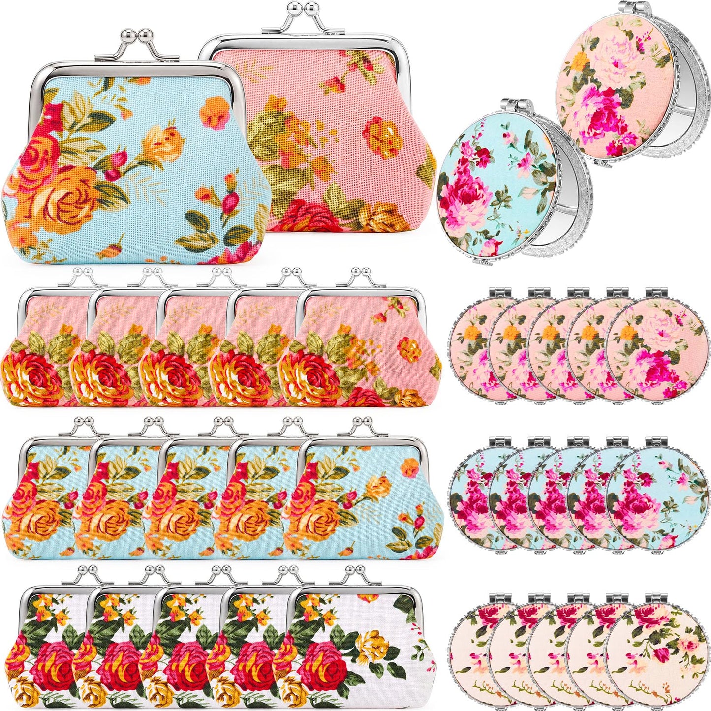 HOT30 Pcs Indian Pooja Return Gifts Bulk Floral Coin Purse Mirror,Gold Edge