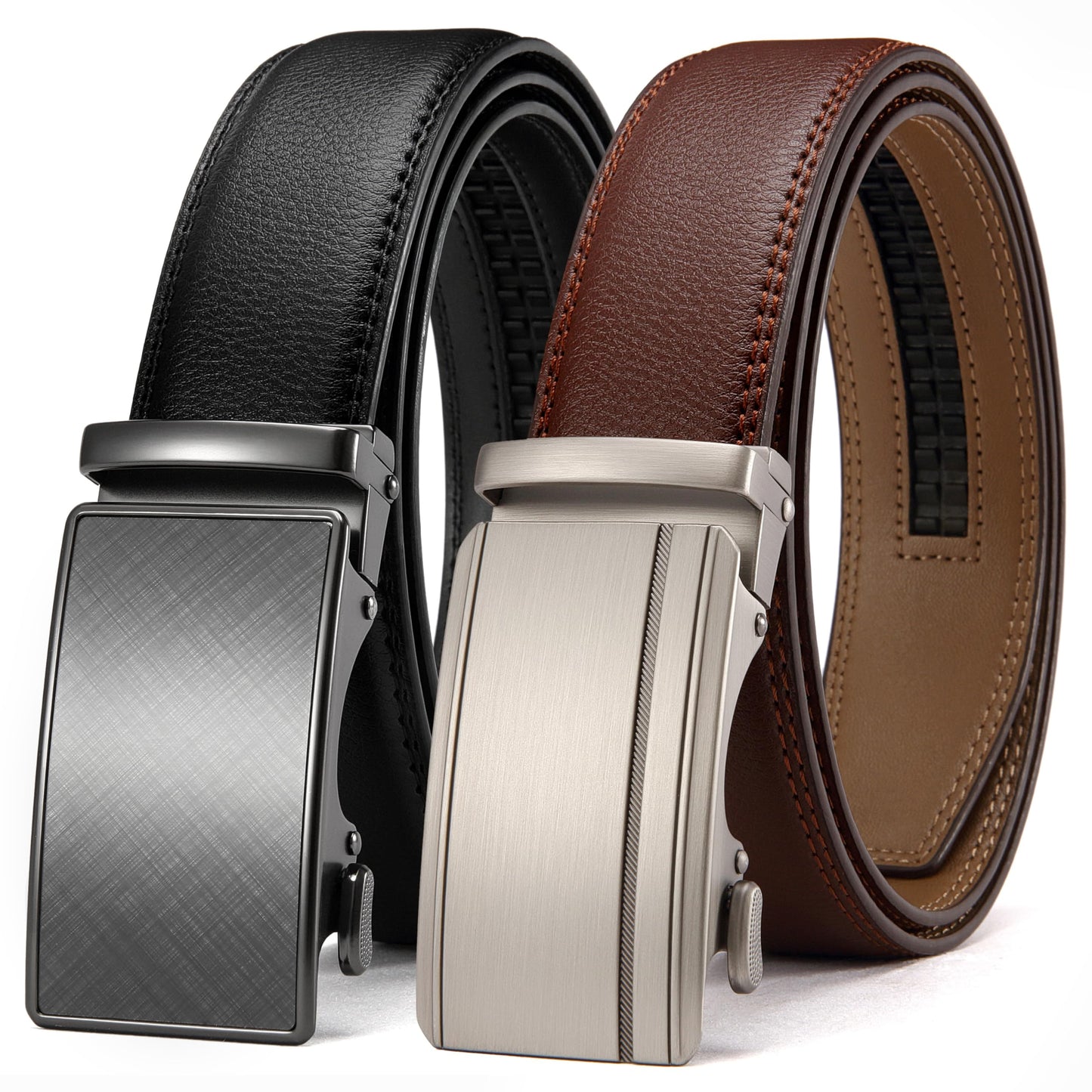 HOTCHAOREN Leather Ratchet Belt Men 2 Pack - Customizable Fit, Effortless Style (35mm)