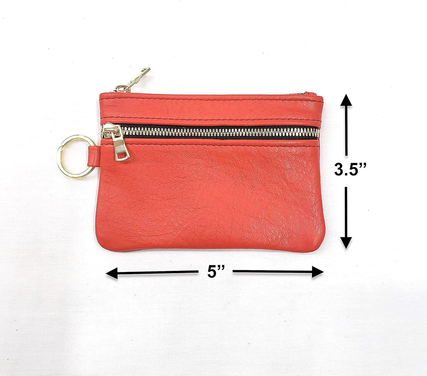 HOTLeather Pouch, Double Zippered Pouch, Cash and Card Keychain Pouch, 100% Genuine Leather Made in USA Handmade Products