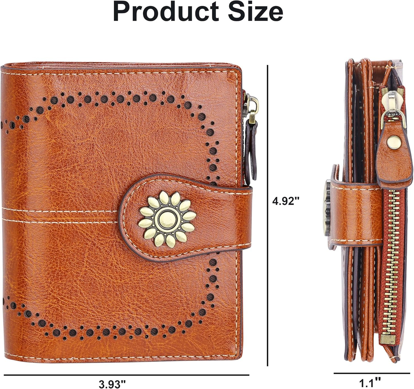 HOTLavemi Womens Leather Wallet Small Compact RFID Blocking Credit Card Case Purse with Zipper Pocket | Small