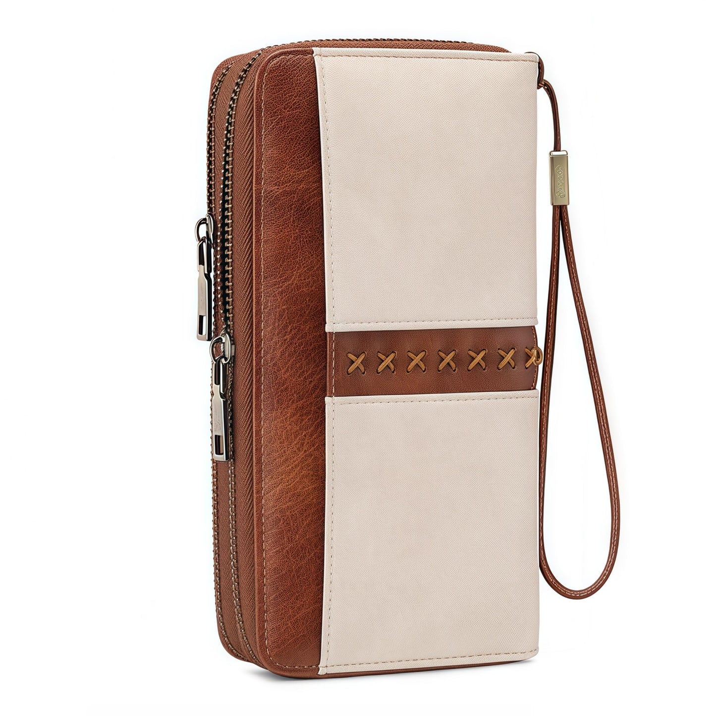 HOTLarge Capacity Women's Leather Wallet - RFID Blocking Double Zipper Around Wristlet Clutch Credit Card Holder