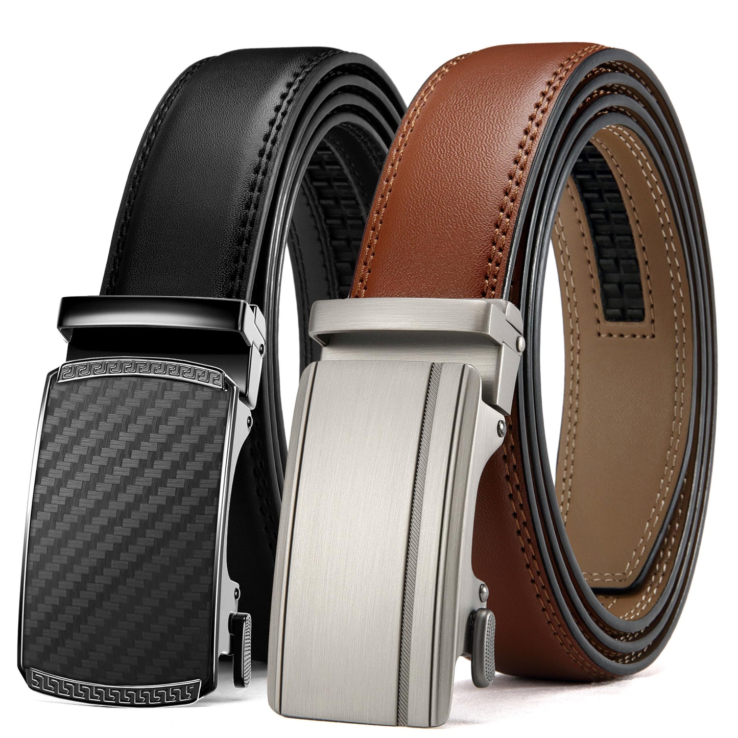 HOTCHAOREN Mens Dress Belt Leather 2 Pack - Mens Ratchet Belt for Dress Shirt and Pants Every Occasion (32mm)