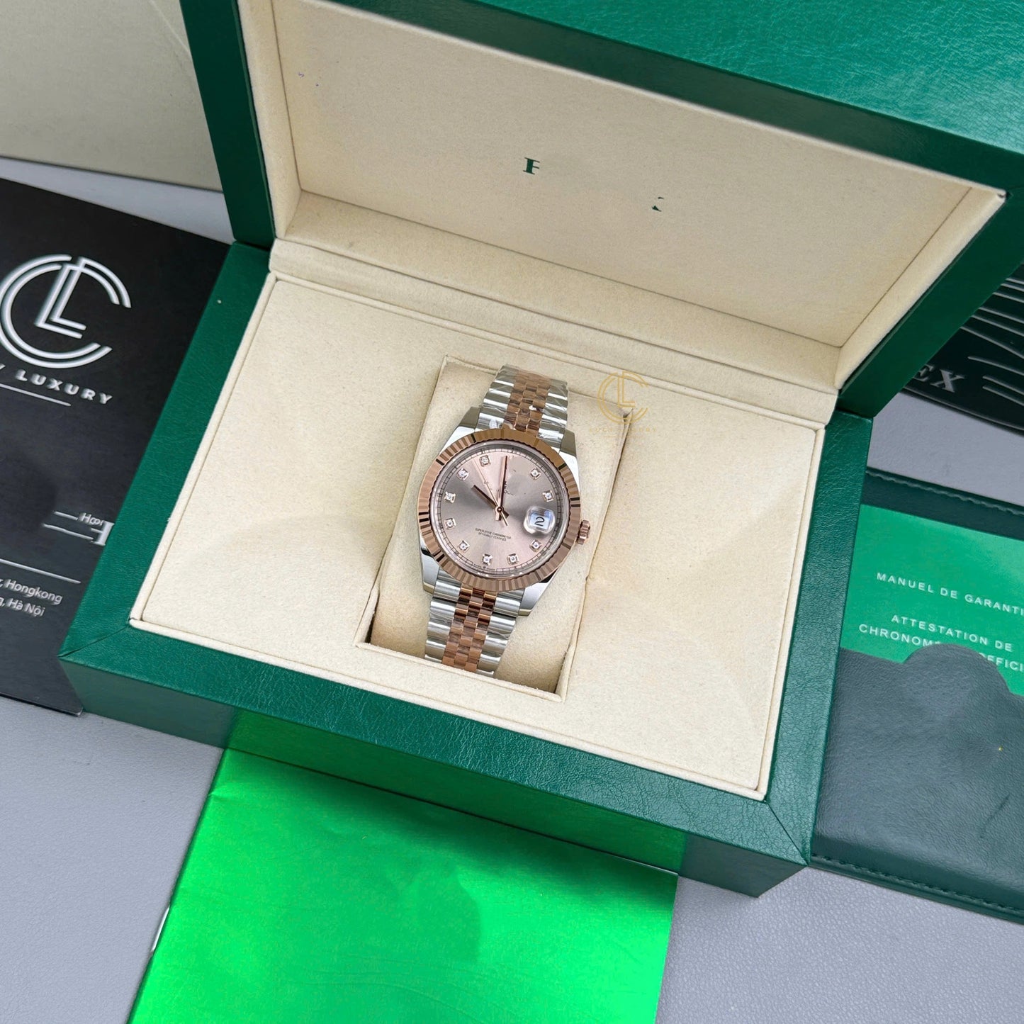 Classic Two-Tone Datejust Style Watch, Diamond-Index Ladies' Steel-Gold Band Wristwatch, Luxury Waterproof Dress Watch