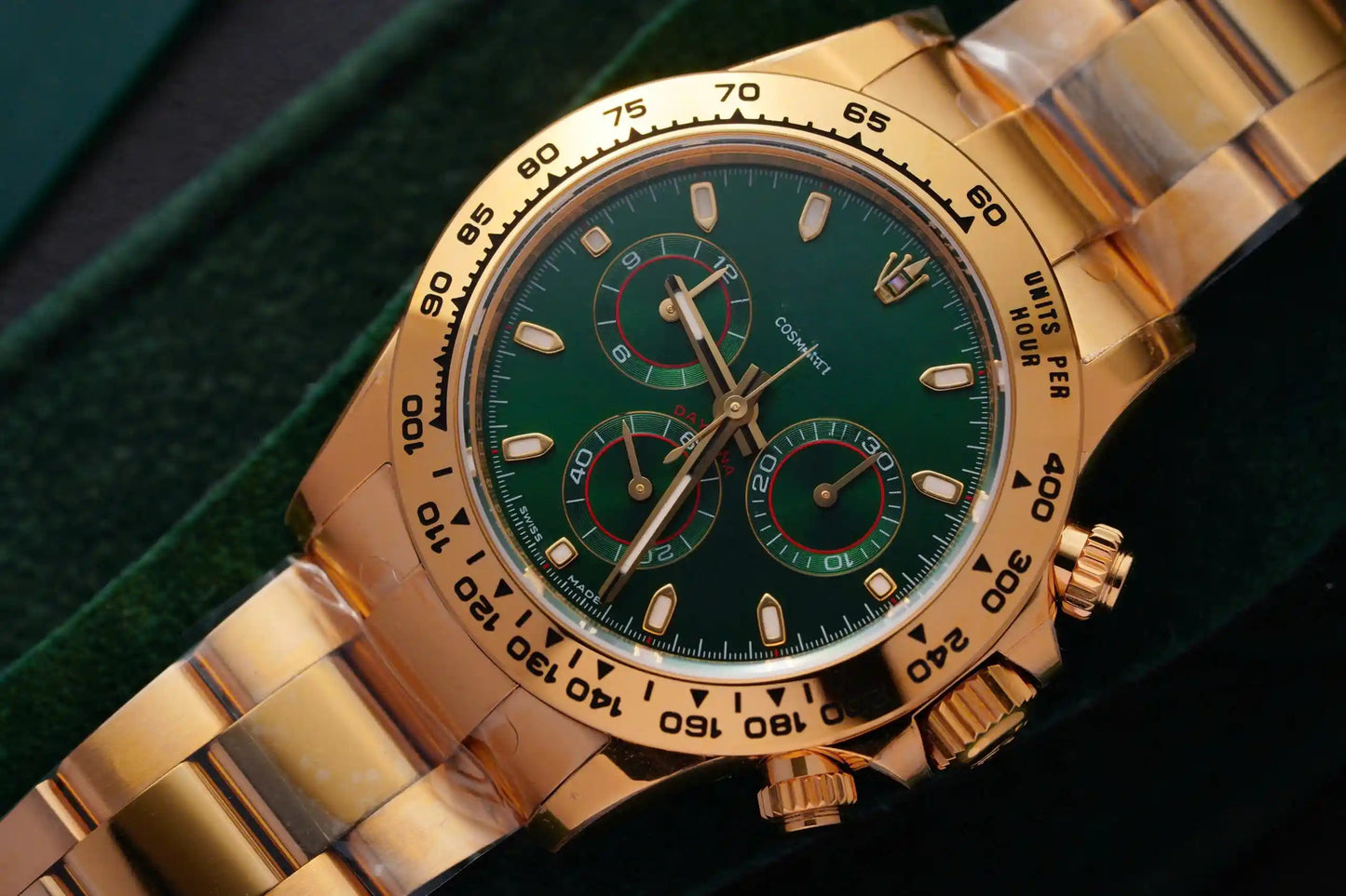 Full Gold Green Dial Chronograph Automatic Men's Watch