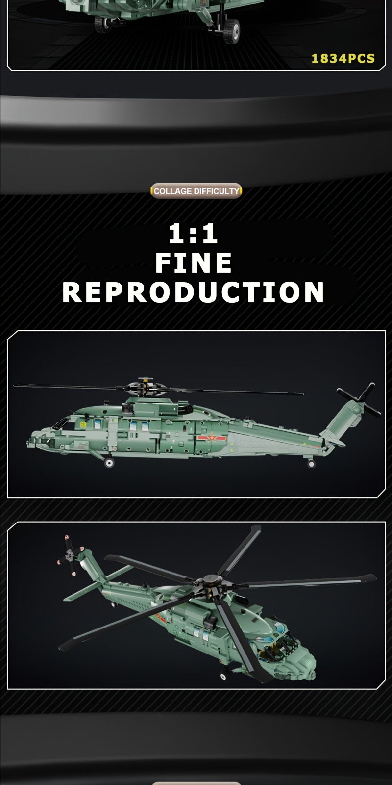 1834pcs Military Helicopter Building Blocks - Assemble Your Own Armed Aircraft for Fun and Learning