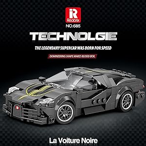 Reobrix 685 Bugatti La Voiture Noire Toy Car Building Blocks, Model Car Kit for Display and Collectible, Super Sport Car Building Toy for Bo