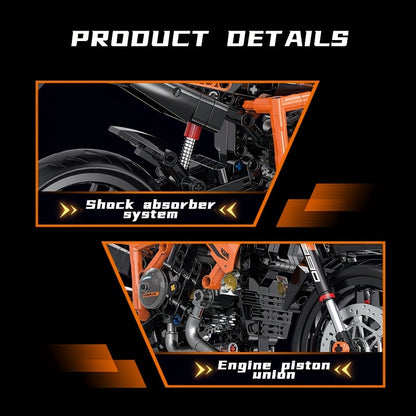 Technic Bricks Motorcycle Building Block Set - 579pcs 1:8 Scale Orange Model Kit for Ages 8-12, ABS Material, Push Operation Mode - Ideal Gi