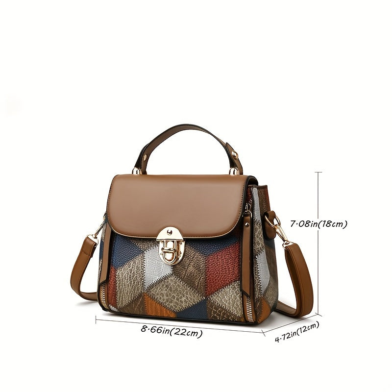 today's deals，No middlemen to make the difference! Retro Geometric Pattern Handbag, Fashion Mini Crossbody Bag, Women's Buckle Decor Shoulder Purse