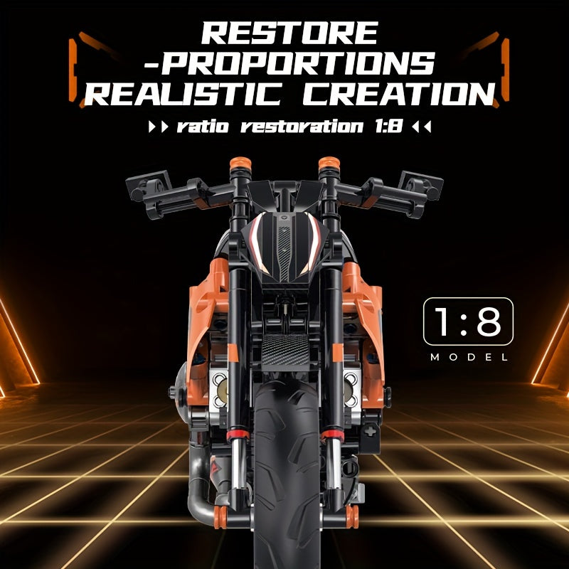 Technic Bricks Motorcycle Building Block Set - 579pcs 1:8 Scale Orange Model Kit for Ages 8-12, ABS Material, Push Operation Mode - Ideal Gi