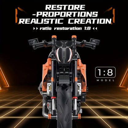 Technic Bricks Motorcycle Building Block Set - 579pcs 1:8 Scale Orange Model Kit for Ages 8-12, ABS Material, Push Operation Mode - Ideal Gi