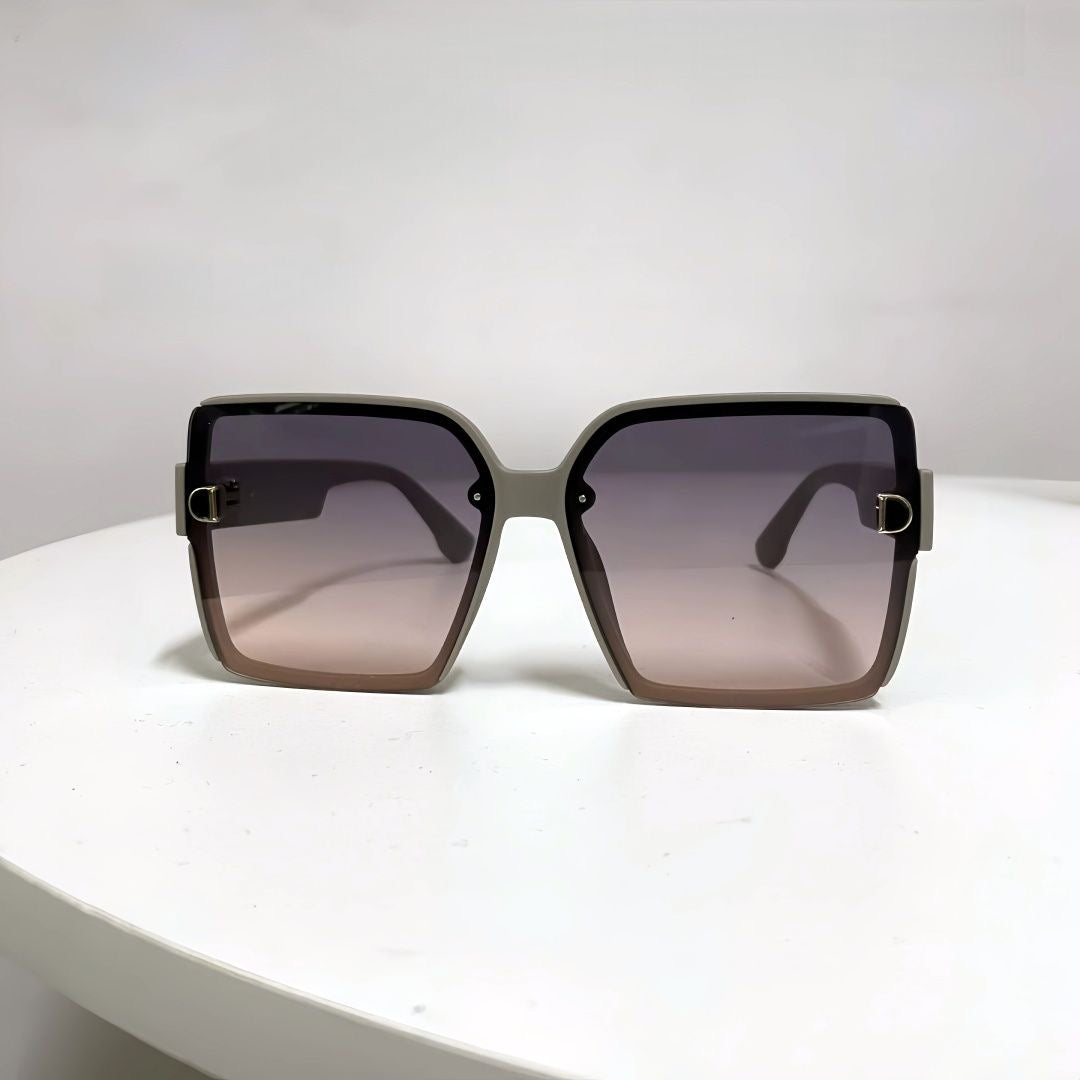 【#A342】Oversized Square Metal Detail Sunglasses, Retro Wide Frame Face Slimming Outdoor Shades