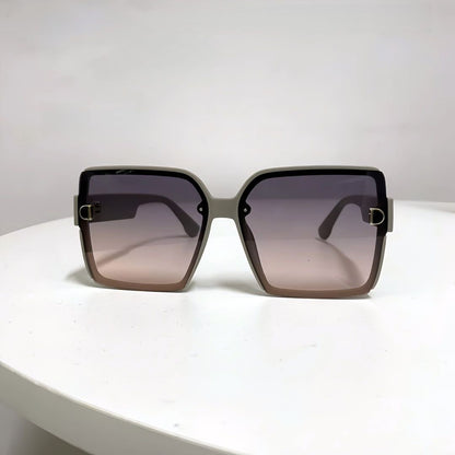 【#A342】Oversized Square Metal Detail Sunglasses, Retro Wide Frame Face Slimming Outdoor Shades