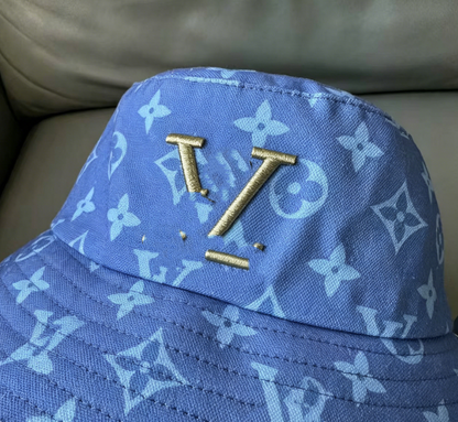 【#A612】Vintage All Over Floral Jacquard Bucket Hat, Embroidered Logo Wide Brim Outdoor Sun Hat