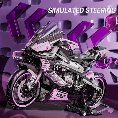1985pcs Motorcycle Building Block Toy Set, Super Racing Car Design Toy Set, Cool Pink Appearance Puzzle Toy, Holiday Birthday New Year Gift,