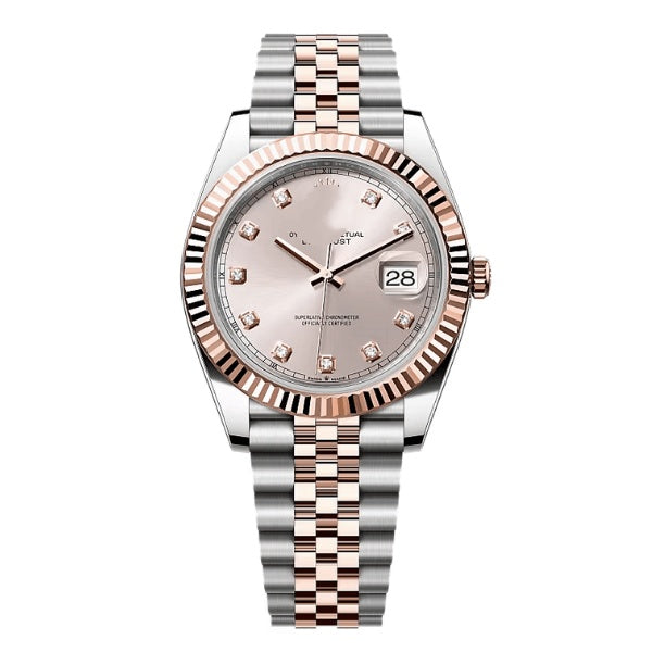 Classic Two-Tone Datejust Style Watch, Diamond-Index Ladies' Steel-Gold Band Wristwatch, Luxury Waterproof Dress Watch