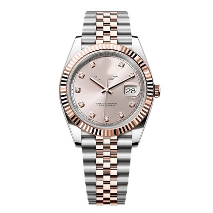 Classic Two-Tone Datejust Style Watch, Diamond-Index Ladies' Steel-Gold Band Wristwatch, Luxury Waterproof Dress Watch