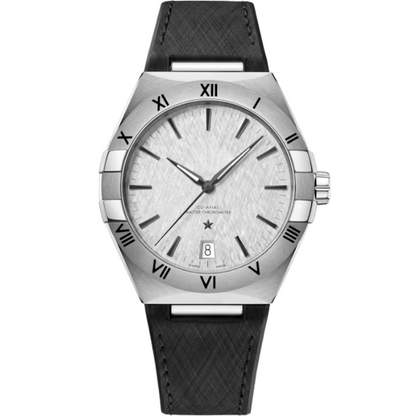 Octagonal Roman Bezel Automatic Mechanical Watch for Men, Meteorite Dial with Crocodile Grain Leather Strap