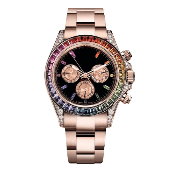 Rose Gold Rainbow Bezel Chronograph Watch