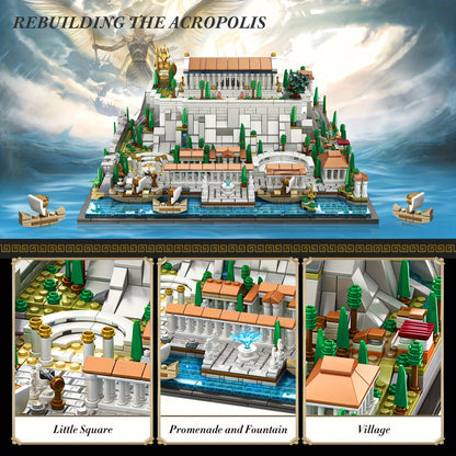 Architecture Acropolis of Athens 1988 Pieces, Landmark Collection City Buildings Blocks Set, Display Model Kit and Home Decor Gift Idea for