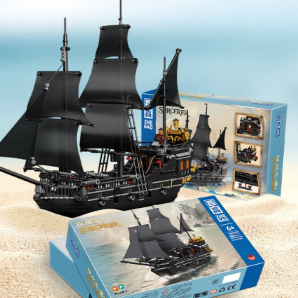 Puzzle Blocks Black Wizard Pirate Ship 1424pcs Small Particles Of Creative Puzzle Toys Collection Gift Goodies