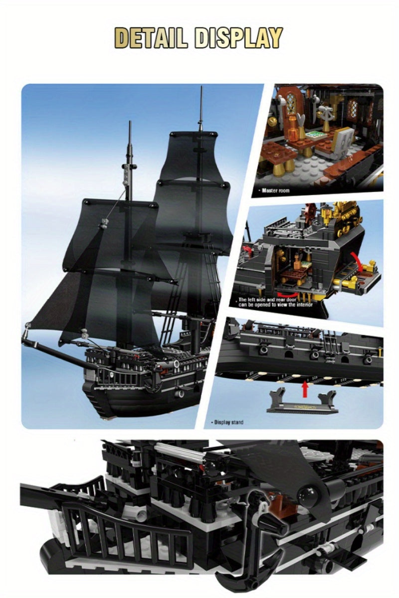 Puzzle Blocks Black Wizard Pirate Ship 1424pcs Small Particles Of Creative Puzzle Toys Collection Gift Goodies