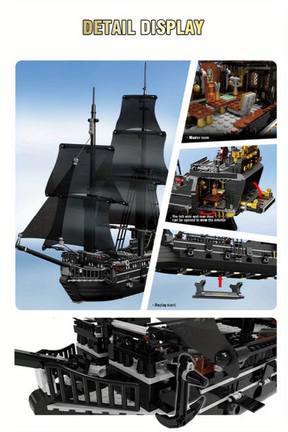 Puzzle Blocks Black Wizard Pirate Ship 1424pcs Small Particles Of Creative Puzzle Toys Collection Gift Goodies