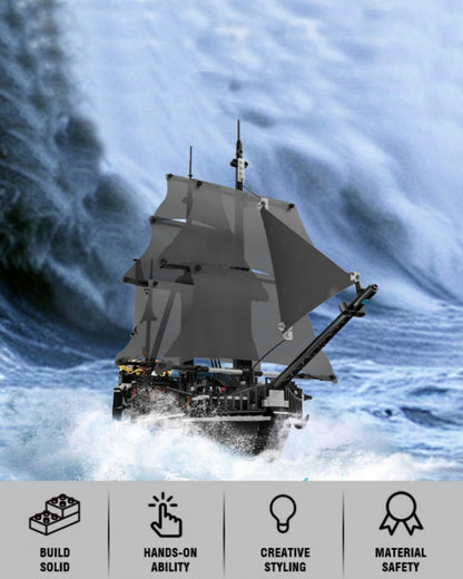 Puzzle Blocks Black Wizard Pirate Ship 1424pcs Small Particles Of Creative Puzzle Toys Collection Gift Goodies