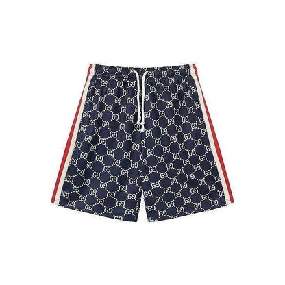 Full Letter Print Side Stripe Drawstring Casual Shorts