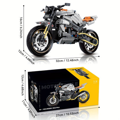 642pcs Building Blocks Motorcycle Model Kit for Kids - Classic Retro 1:8 Scale, Push-Operated DIY Toy, ABS Material, Ages 8-12