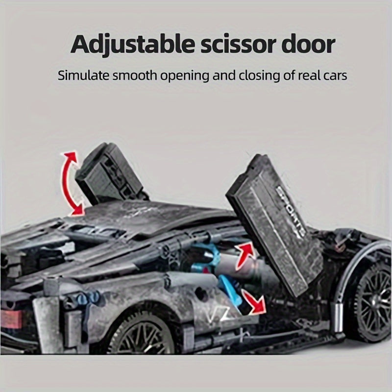 New 1215pcs Dark Grey Sports Car Building Block Model, Building Toys For Adults And Kids, Decorations For Living Room Room, Christmas And Ha