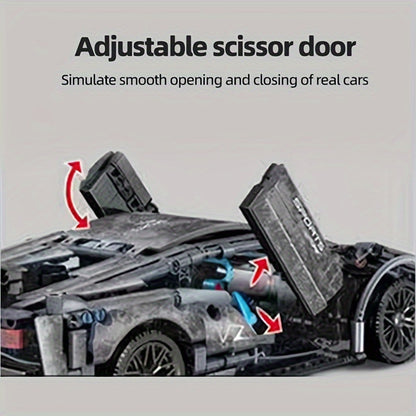 New 1215pcs Dark Grey Sports Car Building Block Model, Building Toys For Adults And Kids, Decorations For Living Room Room, Christmas And Ha