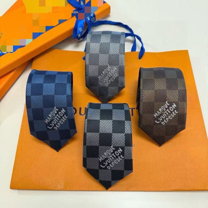 「#213」Damier Pattern Jacquard Embroidered Silk Tie, Business Formal Necktie