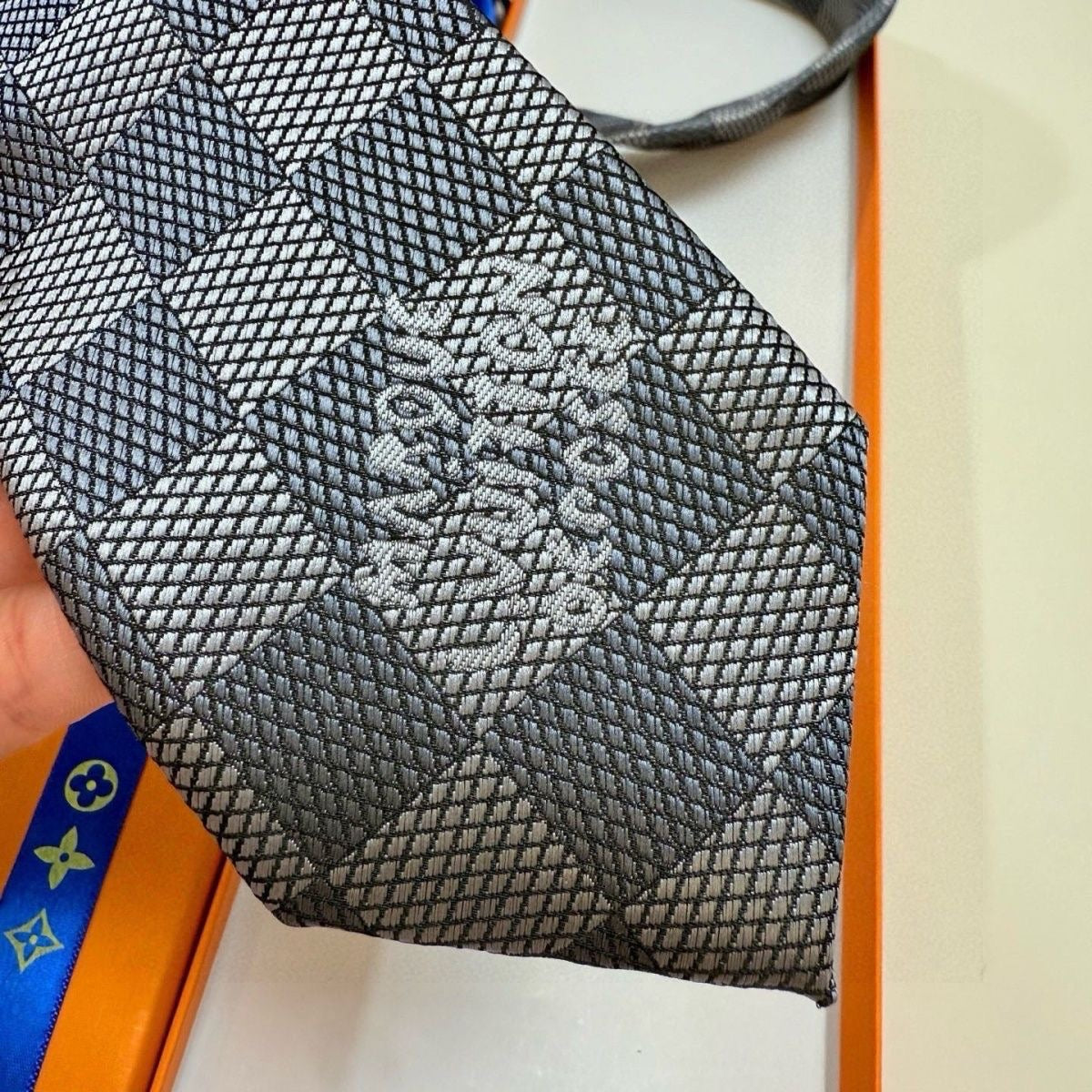 「#213」Damier Pattern Jacquard Embroidered Silk Tie, Business Formal Necktie