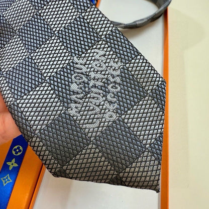 「#213」Damier Pattern Jacquard Embroidered Silk Tie, Business Formal Necktie