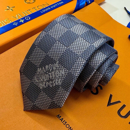 「#213」Damier Pattern Jacquard Embroidered Silk Tie, Business Formal Necktie
