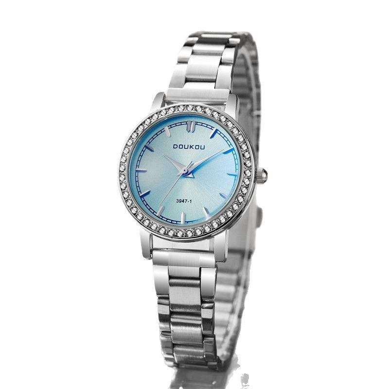 Women's Luxury Crystal Bezel Stainless Steel Watch, Gradient Dial Minimalist Elegant Quartz Wristwatch, Versatile Timepiece for Work & Daily