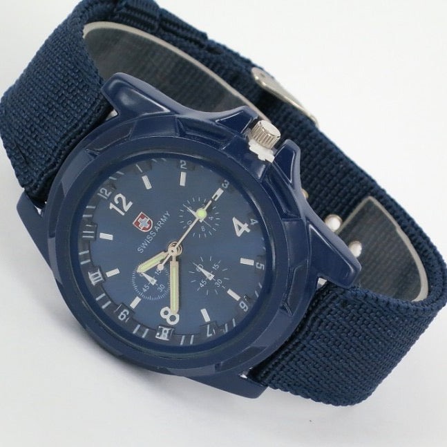 Men's Outdoor Tactical Canvas Watch, Multi-Function Chronograph Luminous Quartz Wristwatch