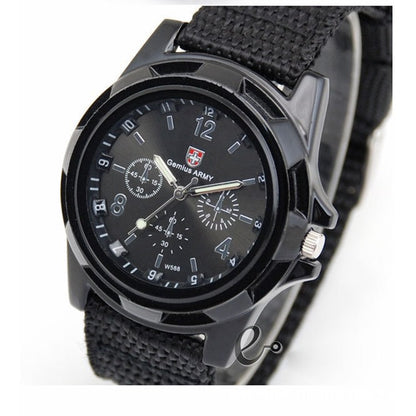 Men's Outdoor Tactical Canvas Watch, Multi-Function Chronograph Luminous Quartz Wristwatch