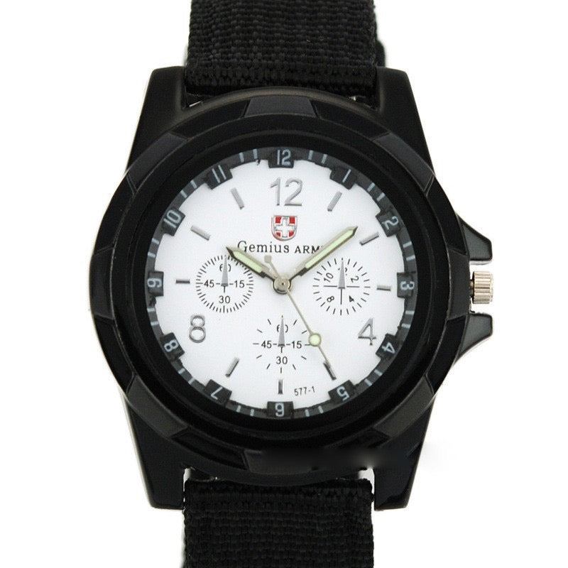 Men's Outdoor Tactical Canvas Watch, Multi-Function Chronograph Luminous Quartz Wristwatch