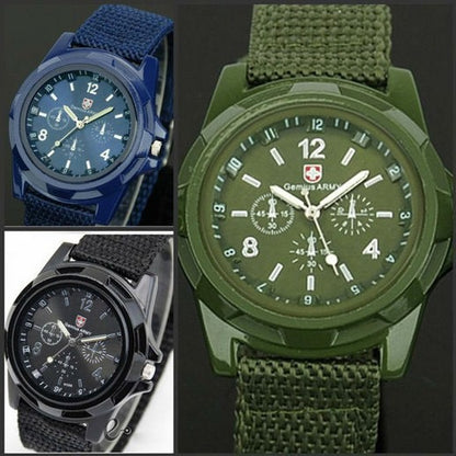 Men's Outdoor Tactical Canvas Watch, Multi-Function Chronograph Luminous Quartz Wristwatch