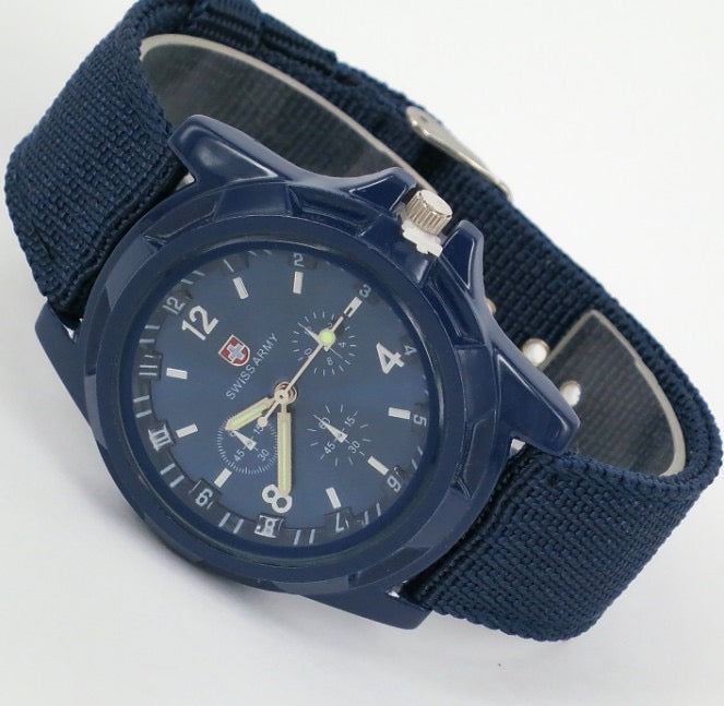 Men's Outdoor Tactical Canvas Watch, Multi-Function Chronograph Luminous Quartz Wristwatch