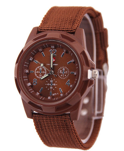 Men's Outdoor Tactical Canvas Watch, Multi-Function Chronograph Luminous Quartz Wristwatch