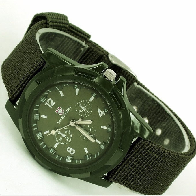 Men's Outdoor Tactical Canvas Watch, Multi-Function Chronograph Luminous Quartz Wristwatch