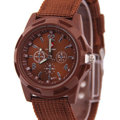 Men's Outdoor Tactical Canvas Watch, Multi-Function Chronograph Luminous Quartz Wristwatch